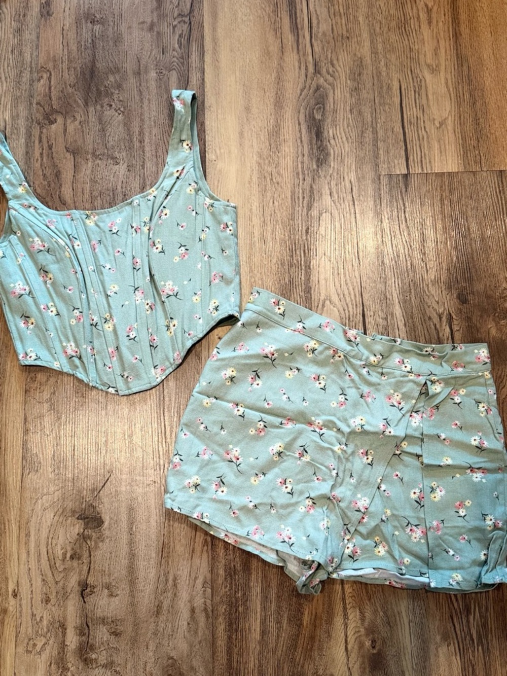 Altar’d State Mint Floral Corset Top and Skort Set